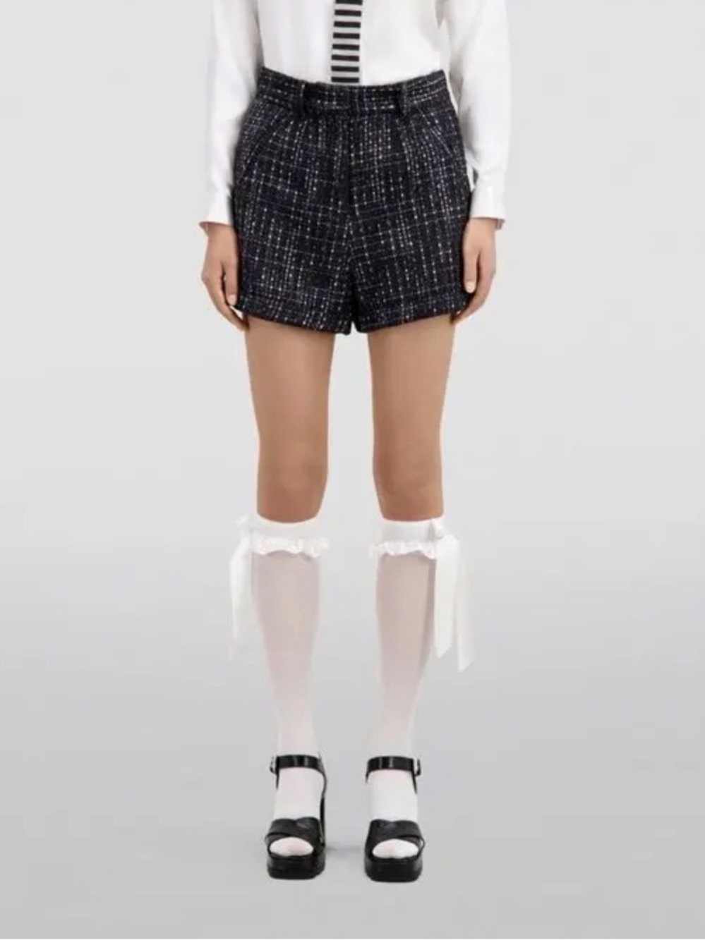 Black Tweed High-Waist Women’s Shorts